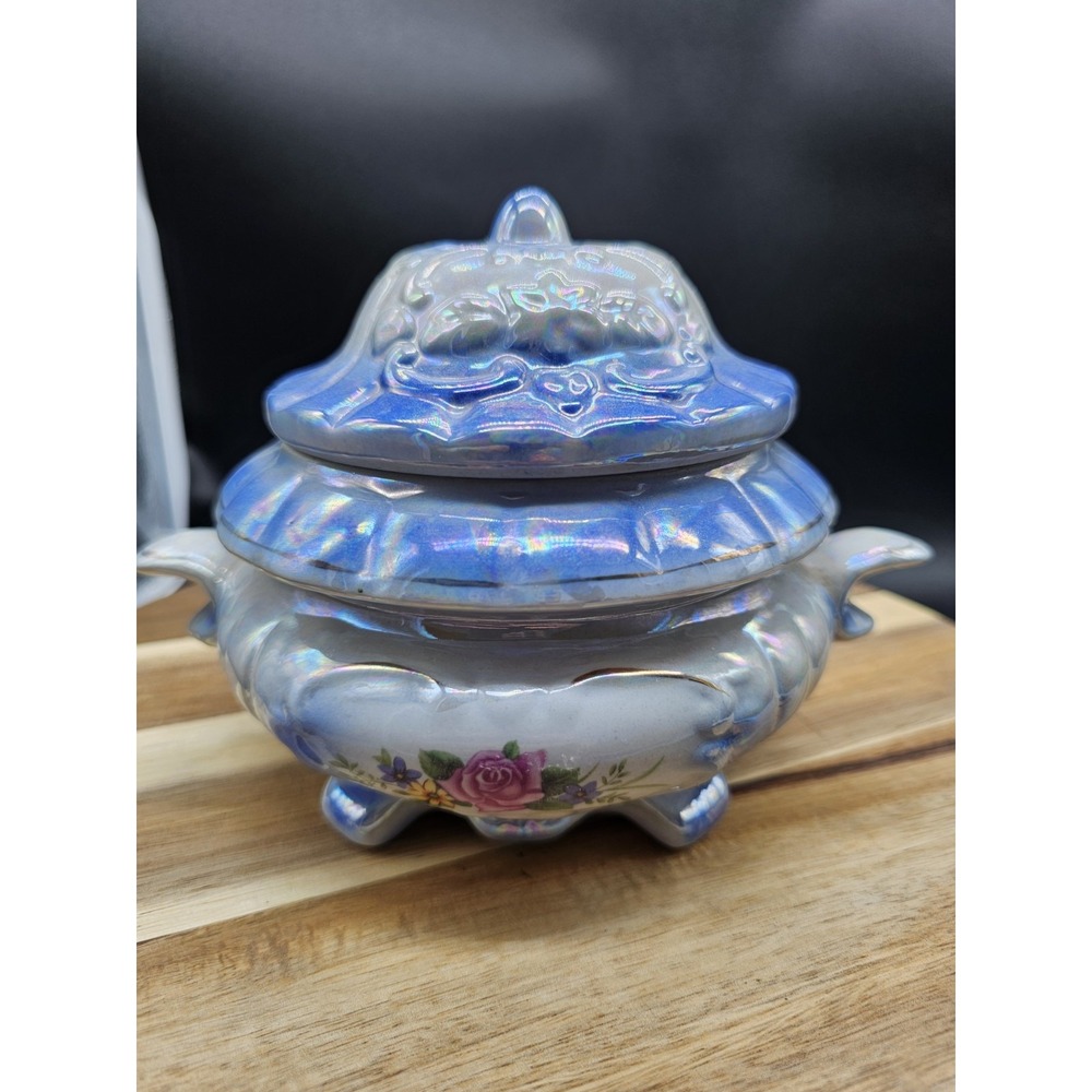 Lusterware Vintage Hand Painted Japanese Floral Sugar Bowl‎ with Lid